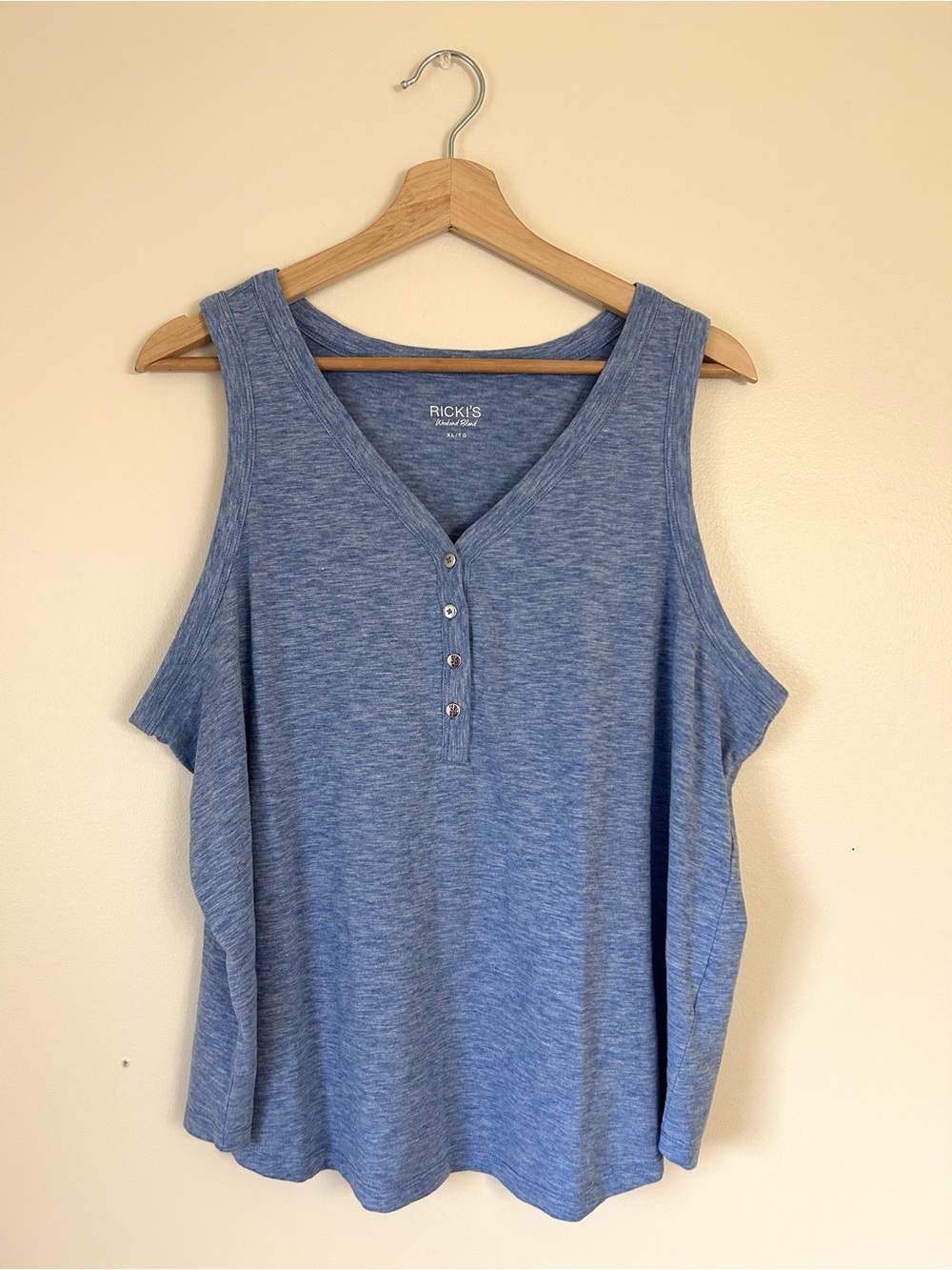 Ricki’s Weekend Blend Heather Blue Henley Tank Top XL Extra Large